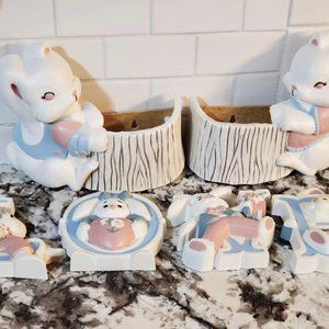 1990s Burwood Love Wall Decor and Wall Pockets Nursery Kids Decor Bunny Rabbits